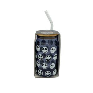 Disney Nightmare Before Christmas Glass Tumbler with Straw and Bamboo Lid New